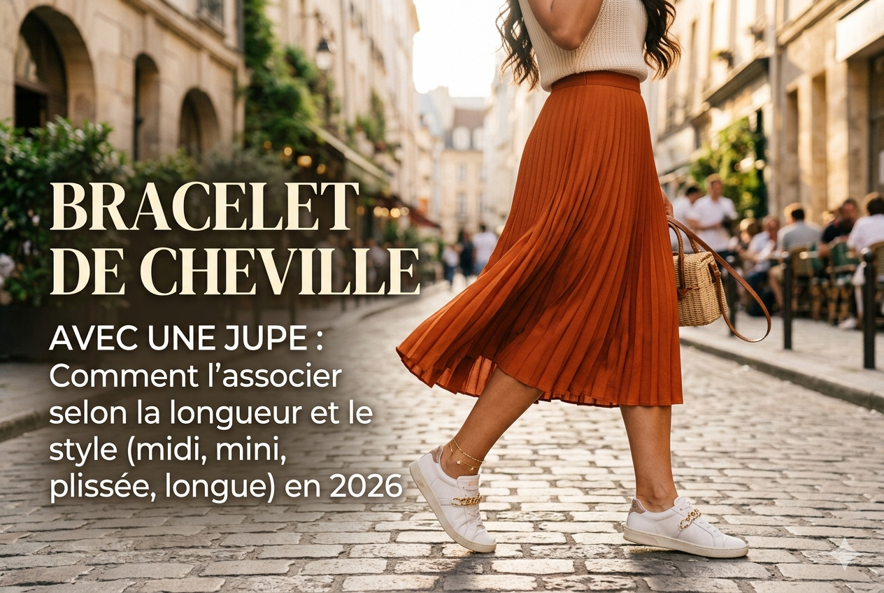 Bracelet de cheville avec une jupe : comment l'associer selon la longueur et le style (midi, mini, plissée, longue) en 2026