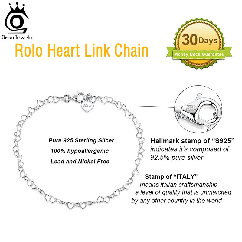 Chaîne de Cheville Argent 925 Maillons Cœurs Ajourés