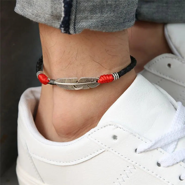 Bracelet de Cheville pour Homme Tissé avec une Plume