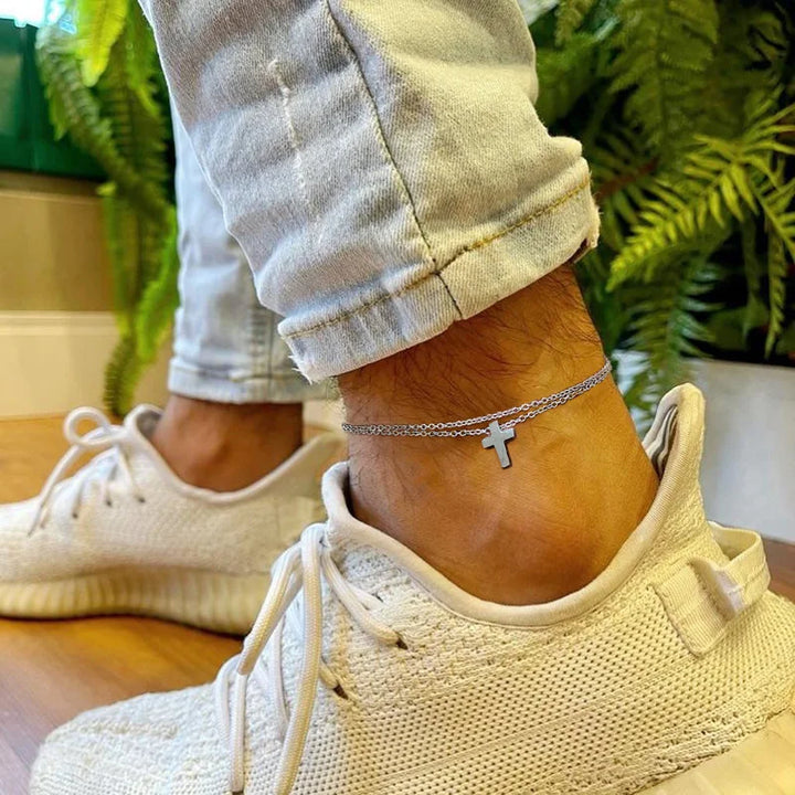 Bracelet de Cheville Homme Acier avec Croix