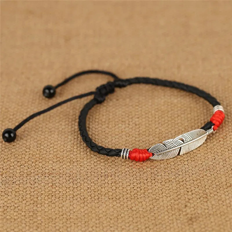 Bracelet de Cheville pour Homme Tissé avec une Plume
