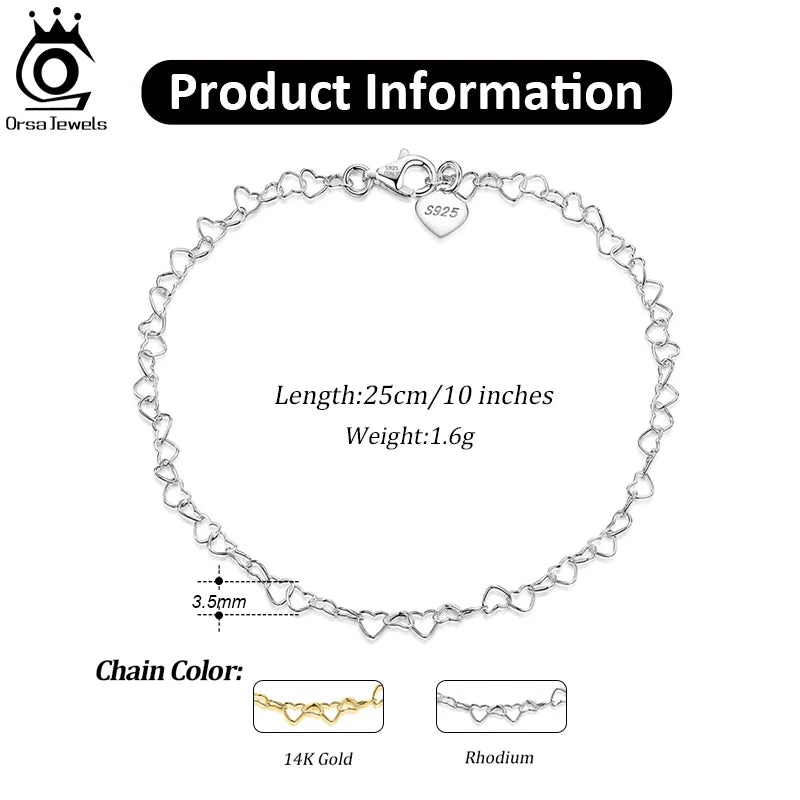Chaîne de Cheville Argent 925 Maillons Cœurs Ajourés