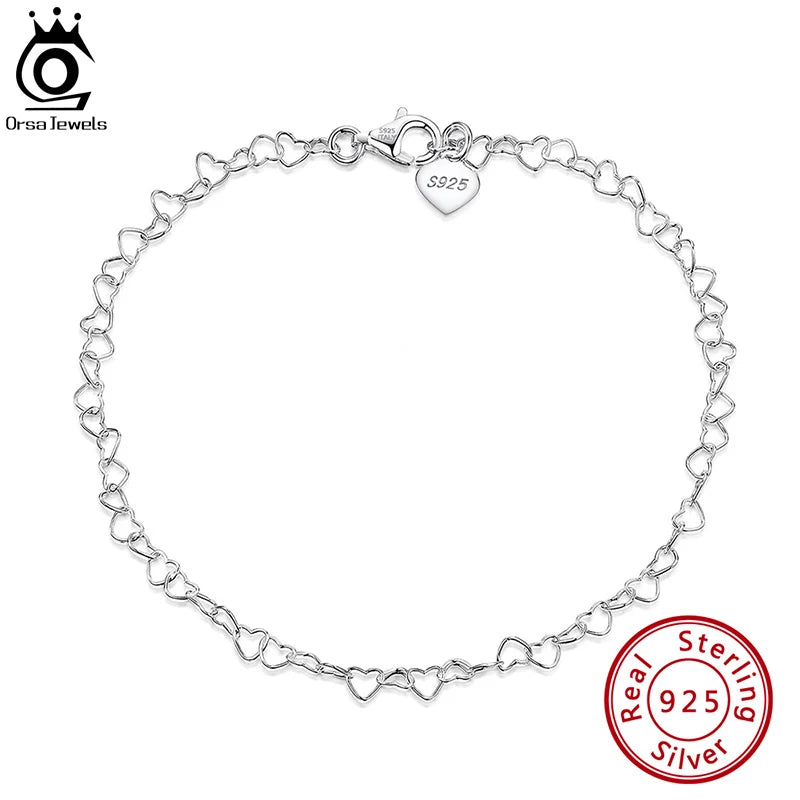 Chaîne de Cheville Argent 925 Maillons Cœurs Ajourés