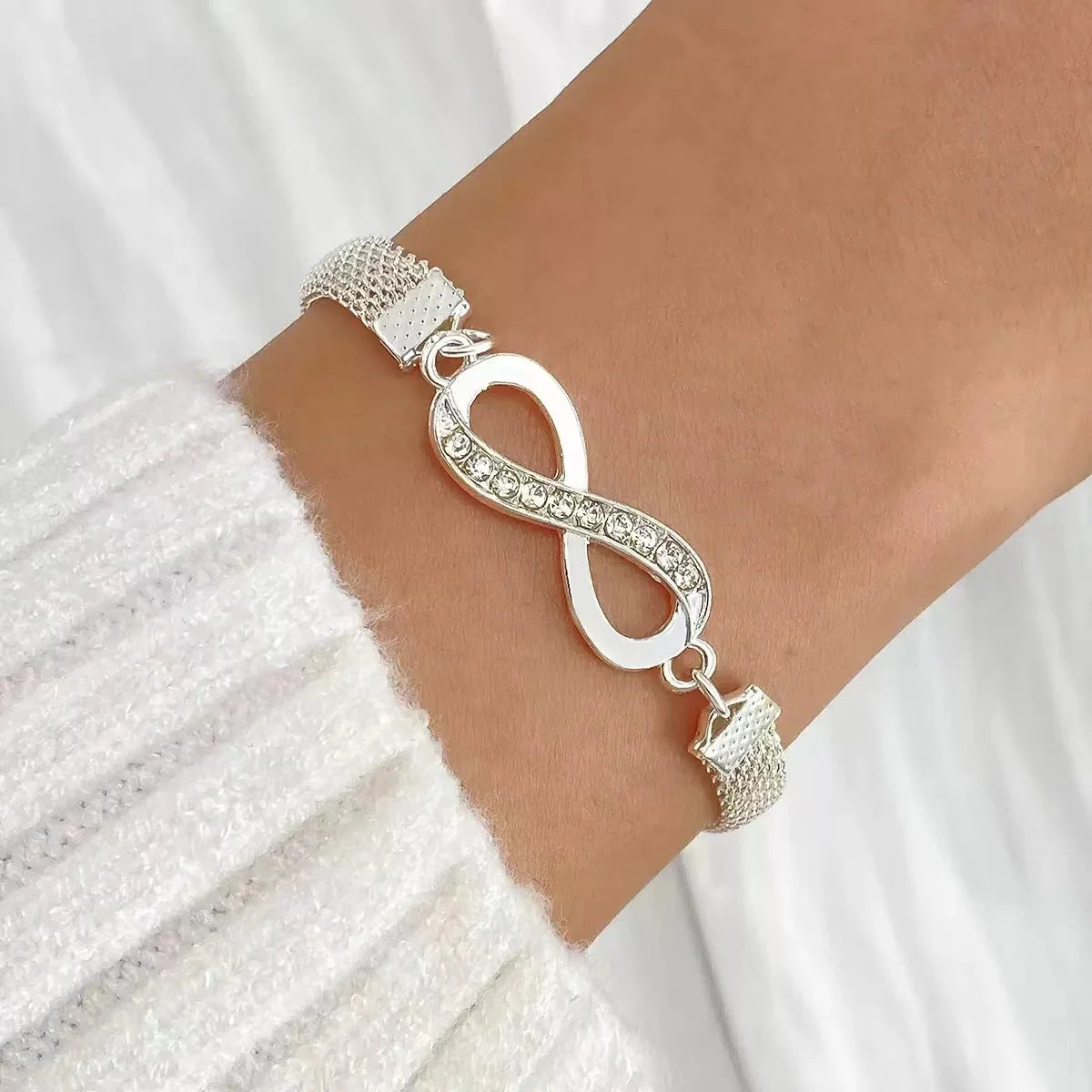 Women's Stainless Steel Infinity Symbol Ankle Bracelet with Rhinestones