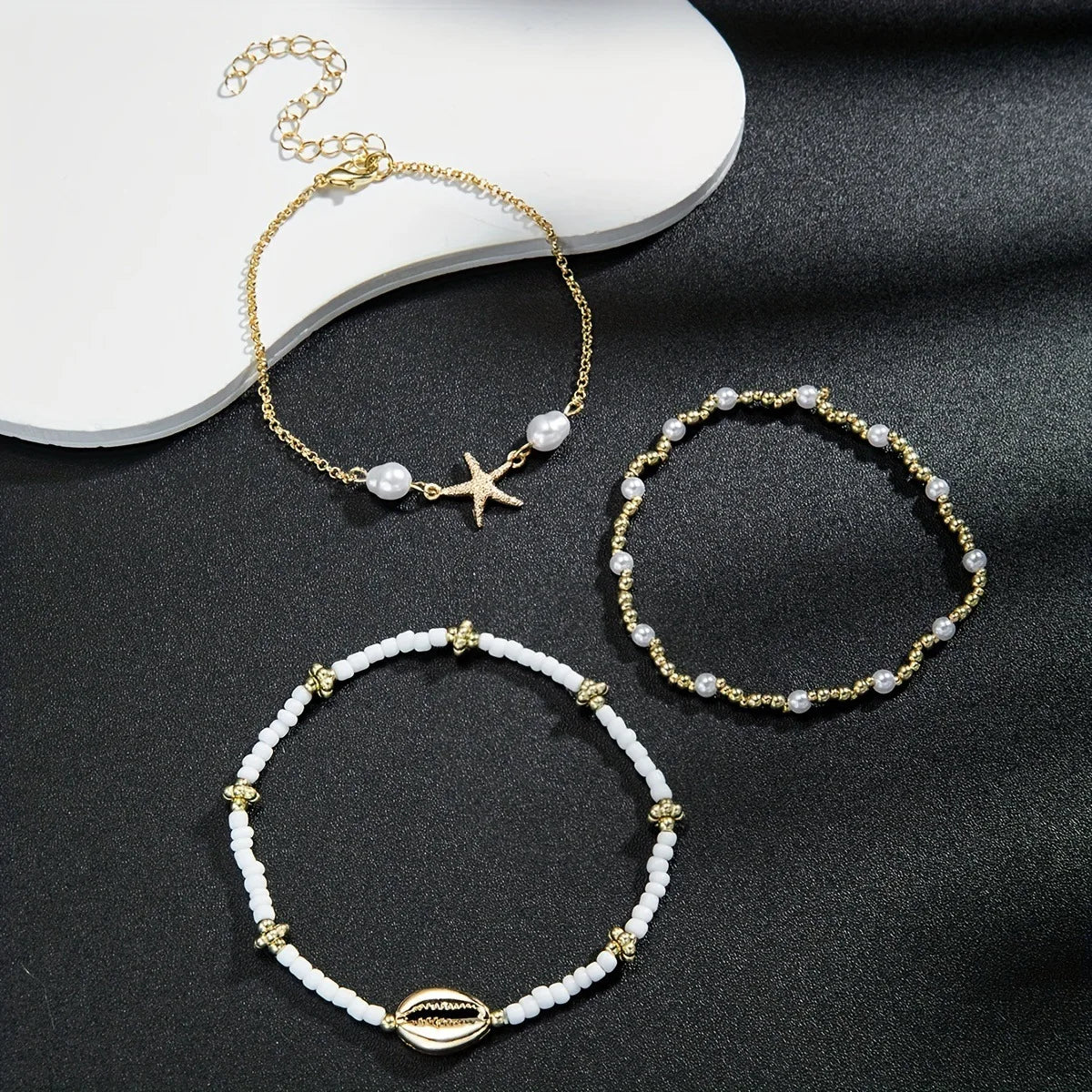 Bracelet de Cheville Bohème Plage en Perles Multi-Rangs