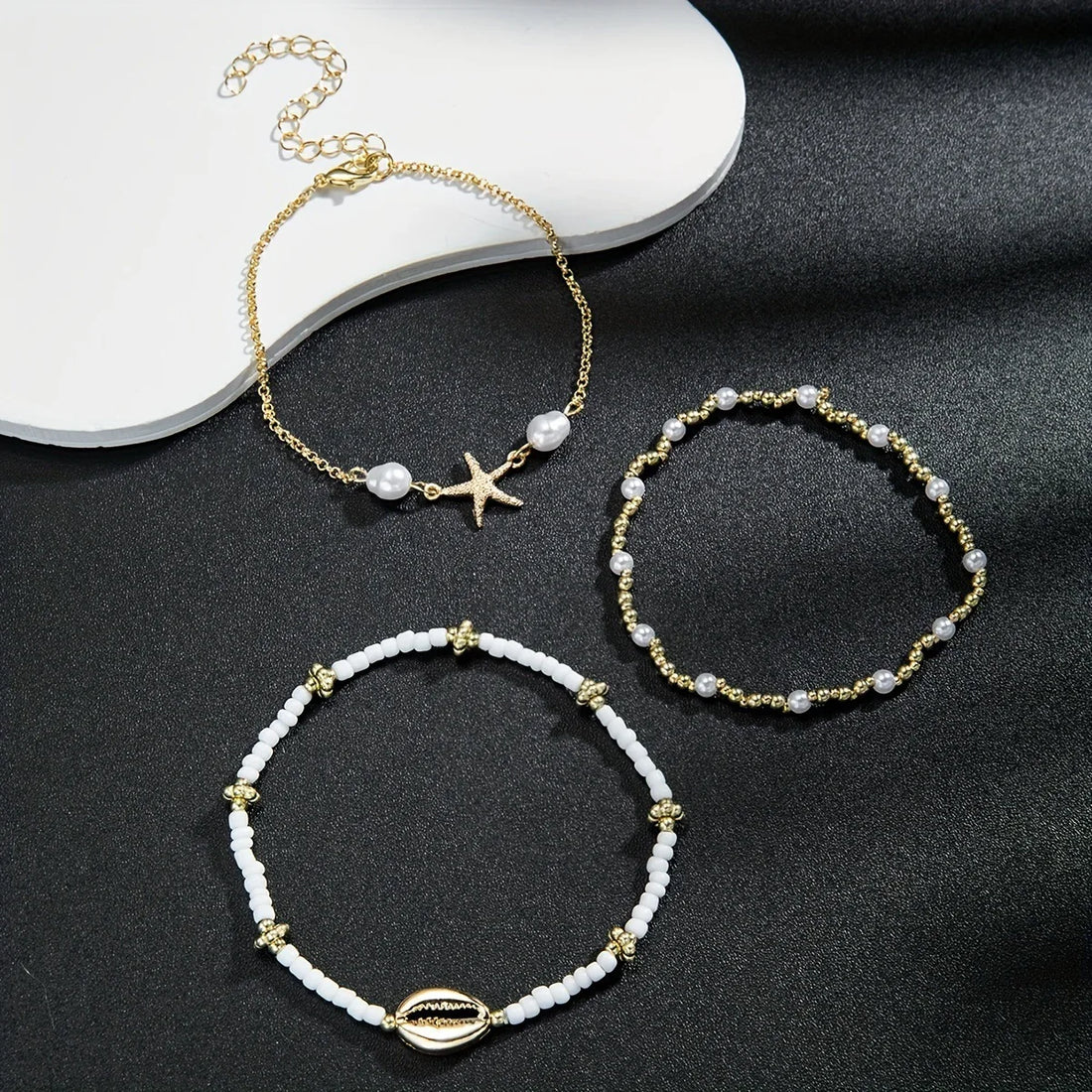 Bracelet de Cheville Bohème Plage en Perles Multi-Rangs