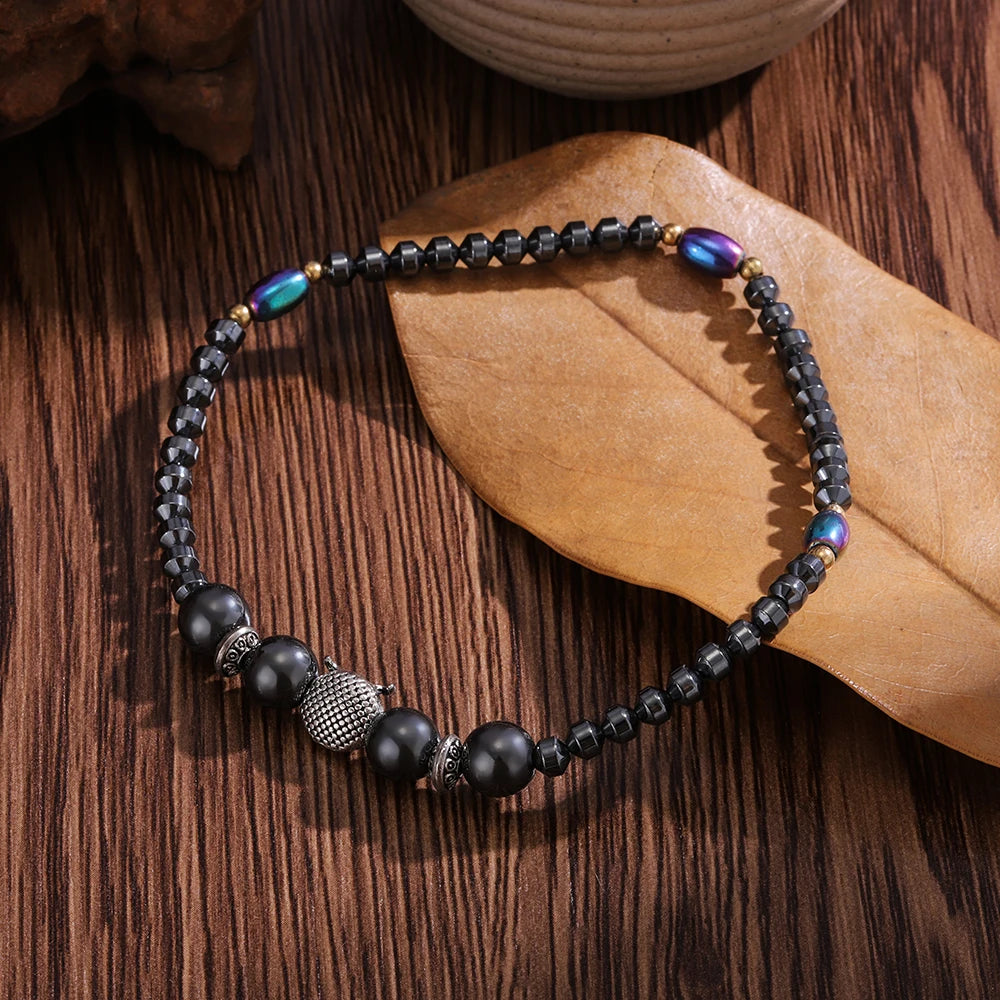 Bracelet de Cheville en Perles Noires avec Hibou