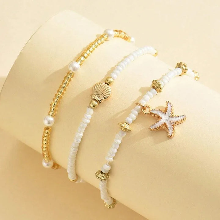 Bracelet de Cheville en Perles Multi-Rangs Etoile de Mer