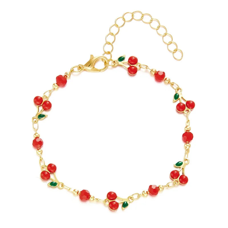 Gold-Plated Ankle Bracelet with Black Heart Charms