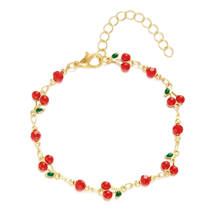 Bracelet Cheville Cerises Rouges Femme