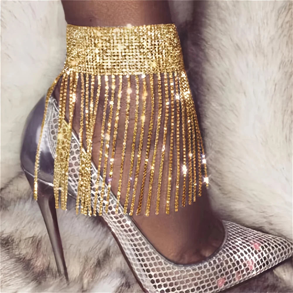 Bracelet Chaîne de Cheville Strass Dorée