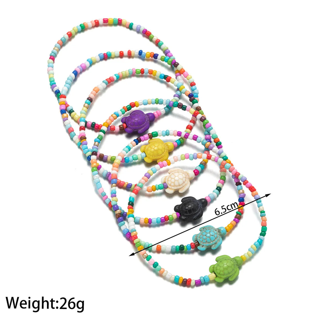 Bracelet de Cheville en Perles Colorée Multi-Rangs avec Tortue