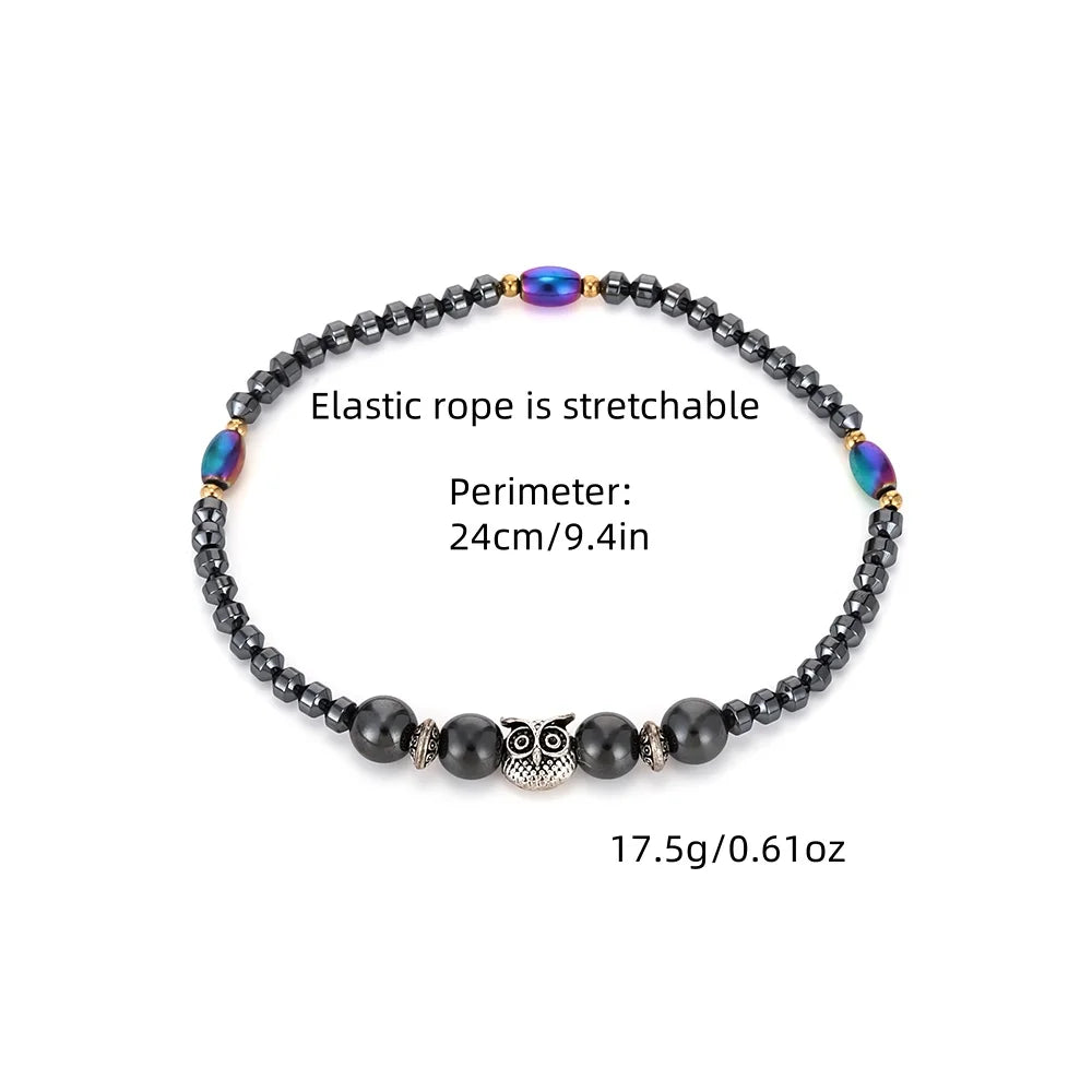 Bracelet de Cheville en Perles Noires avec Hibou