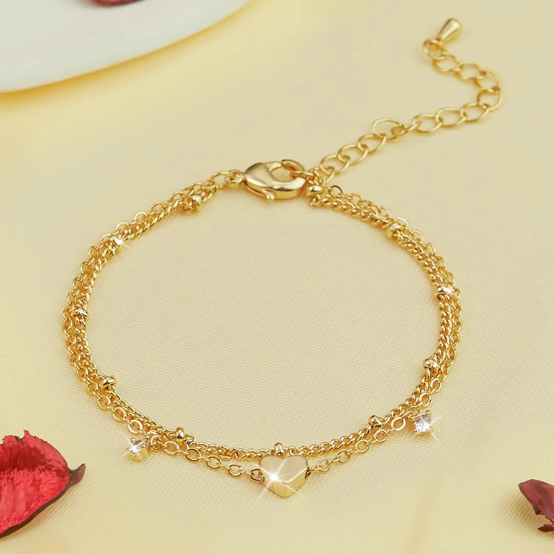 Chaîne de Cheville Cœur Zircon – Plaqué Argent Brillant