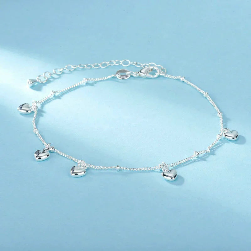 Chaîne de Cheville Argent 925 à Pendentif Cœur – Élégante