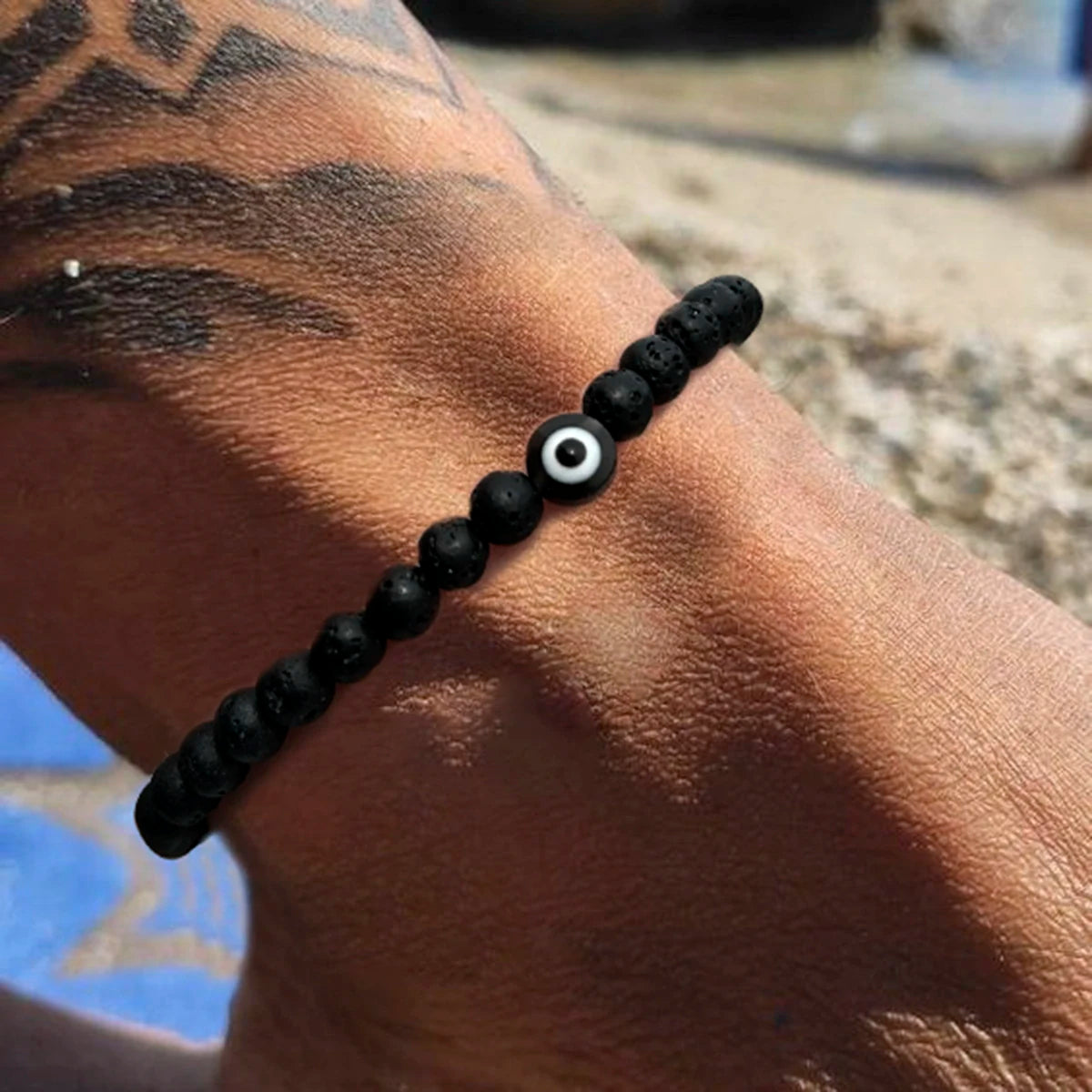 Bracelet de Cheville pour Homme en Perles Volcaniques