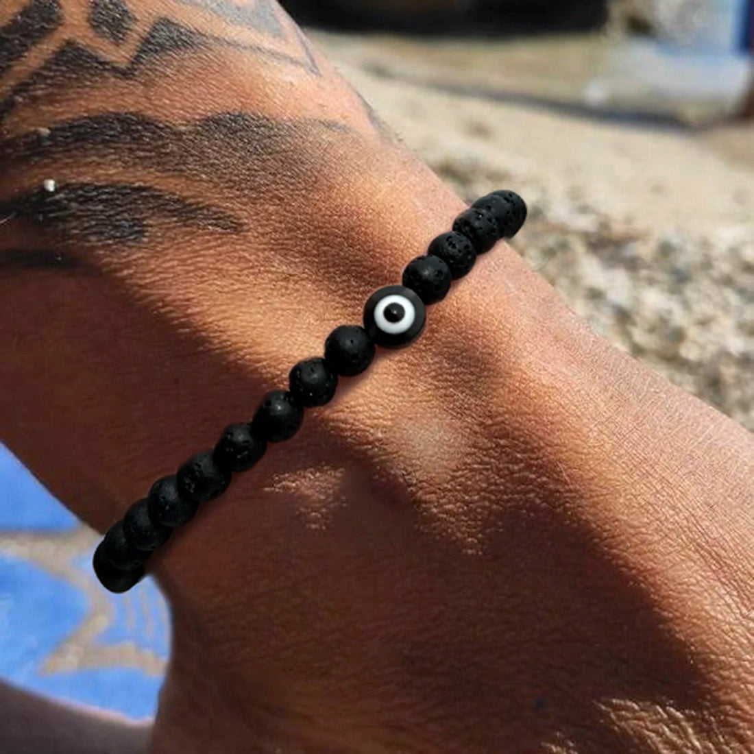 Bracelet de Cheville pour Homme en Perles Volcaniques