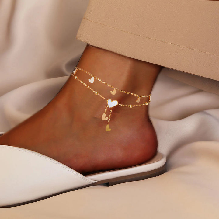 Chaîne de Cheville Epuré en Acier avec pendentifs Coeurs