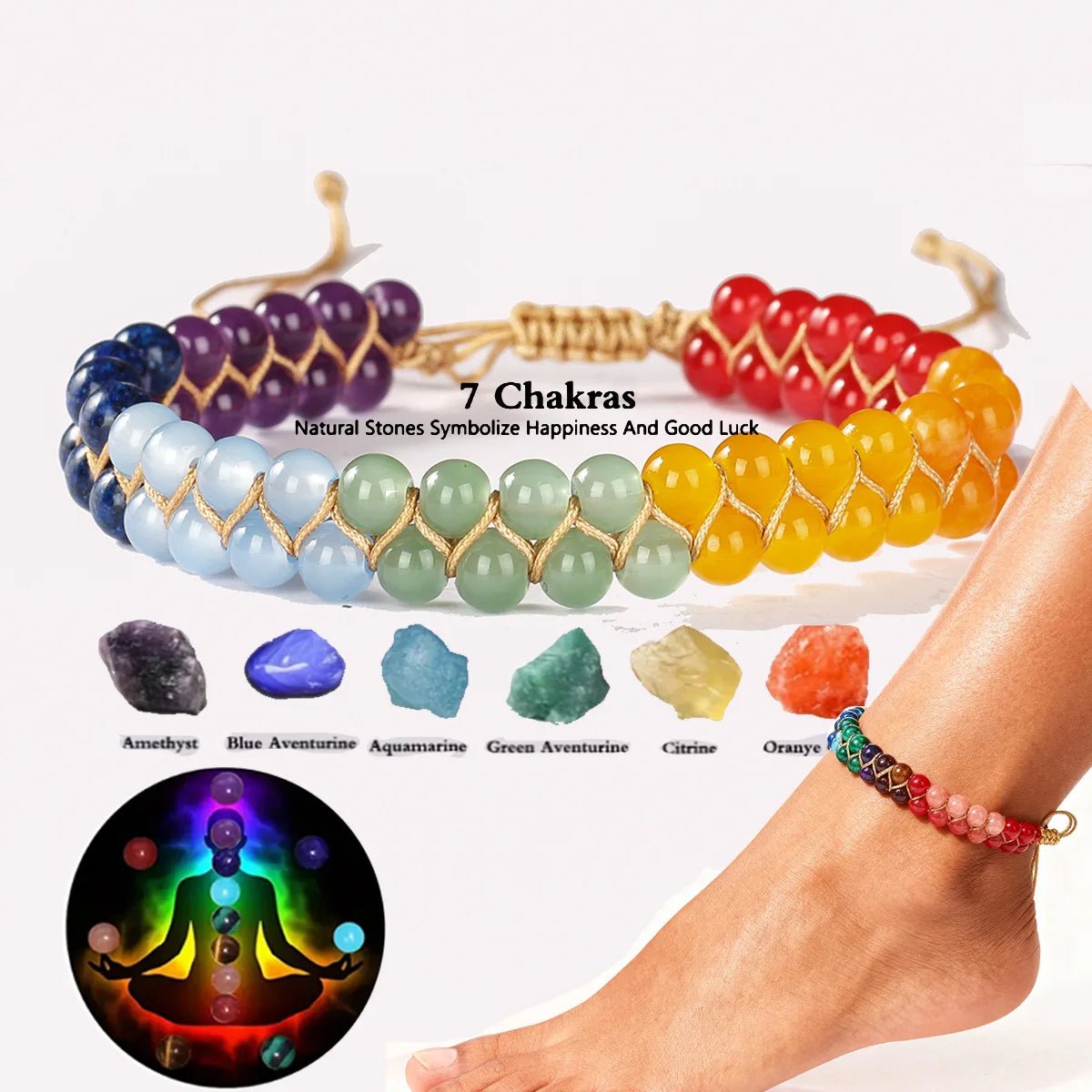 7 Chakra Beaded Ankle Bracelet
