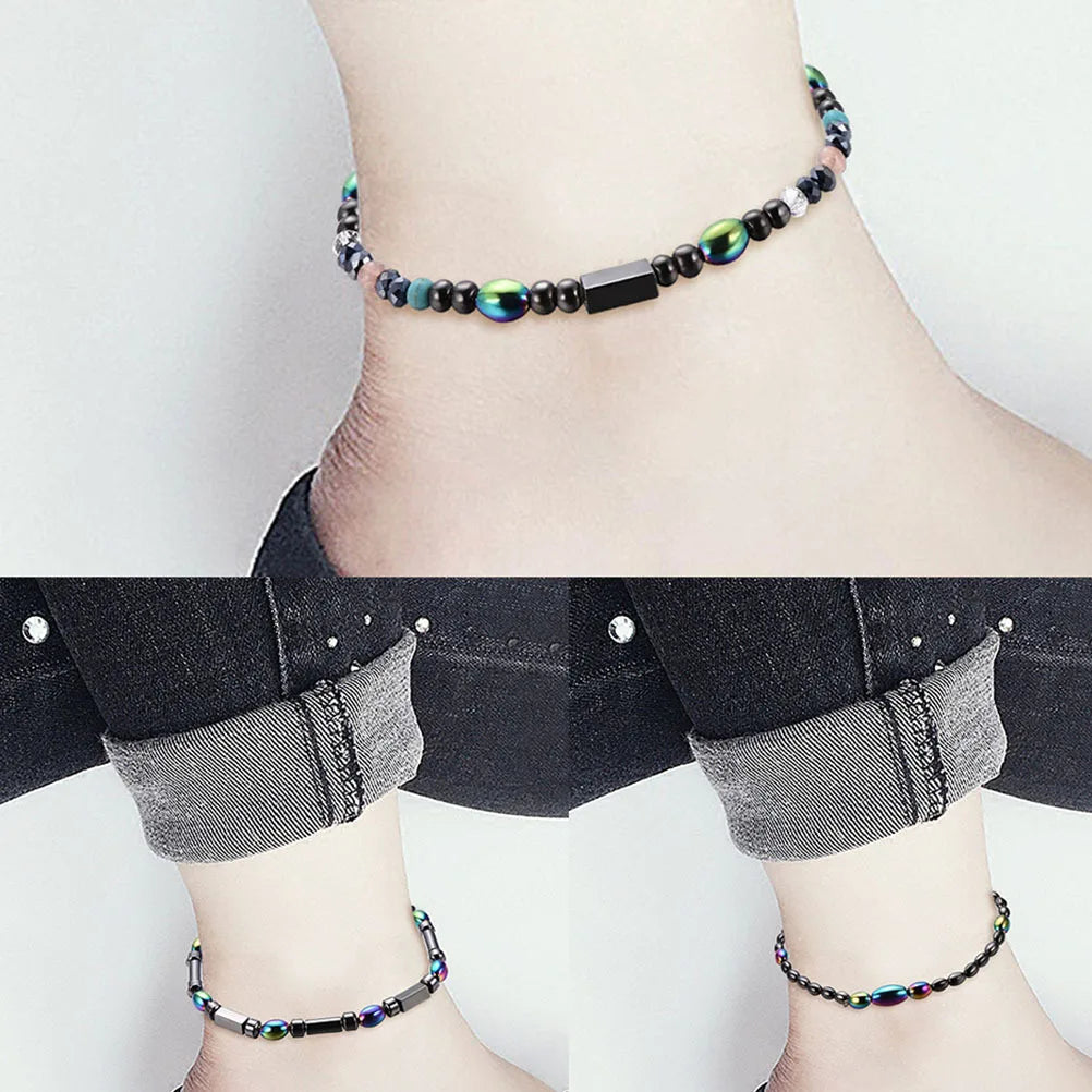Bracelet de Cheville en Perles Multi-Rangs en Hématite