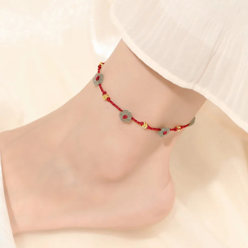 Women's Sterling Silver 925 Double Fine Chain Anklet with Sparkling Rhinestones