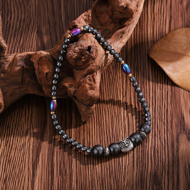 Bracelet de Cheville en Perles Noires avec Hibou