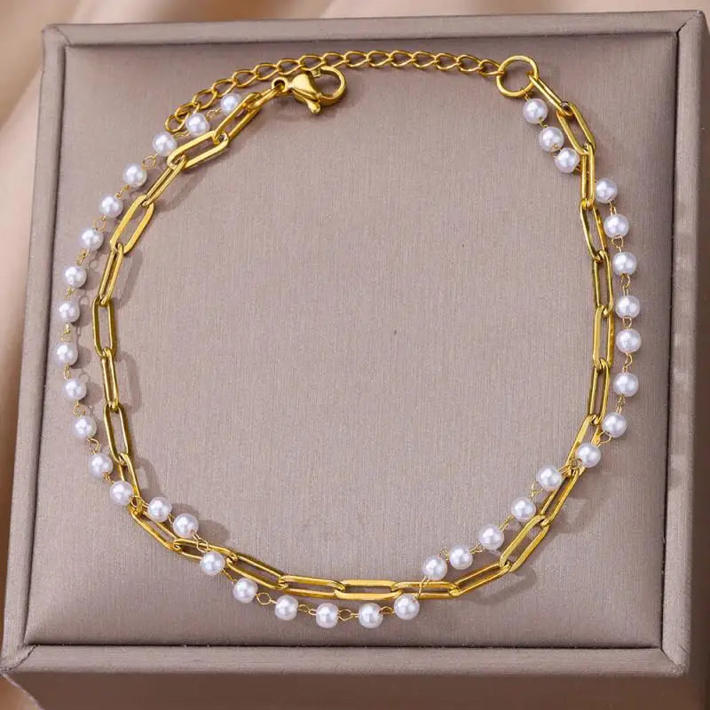 Chaîne de Cheville Dorée avec Croix et Pierres Zirconium