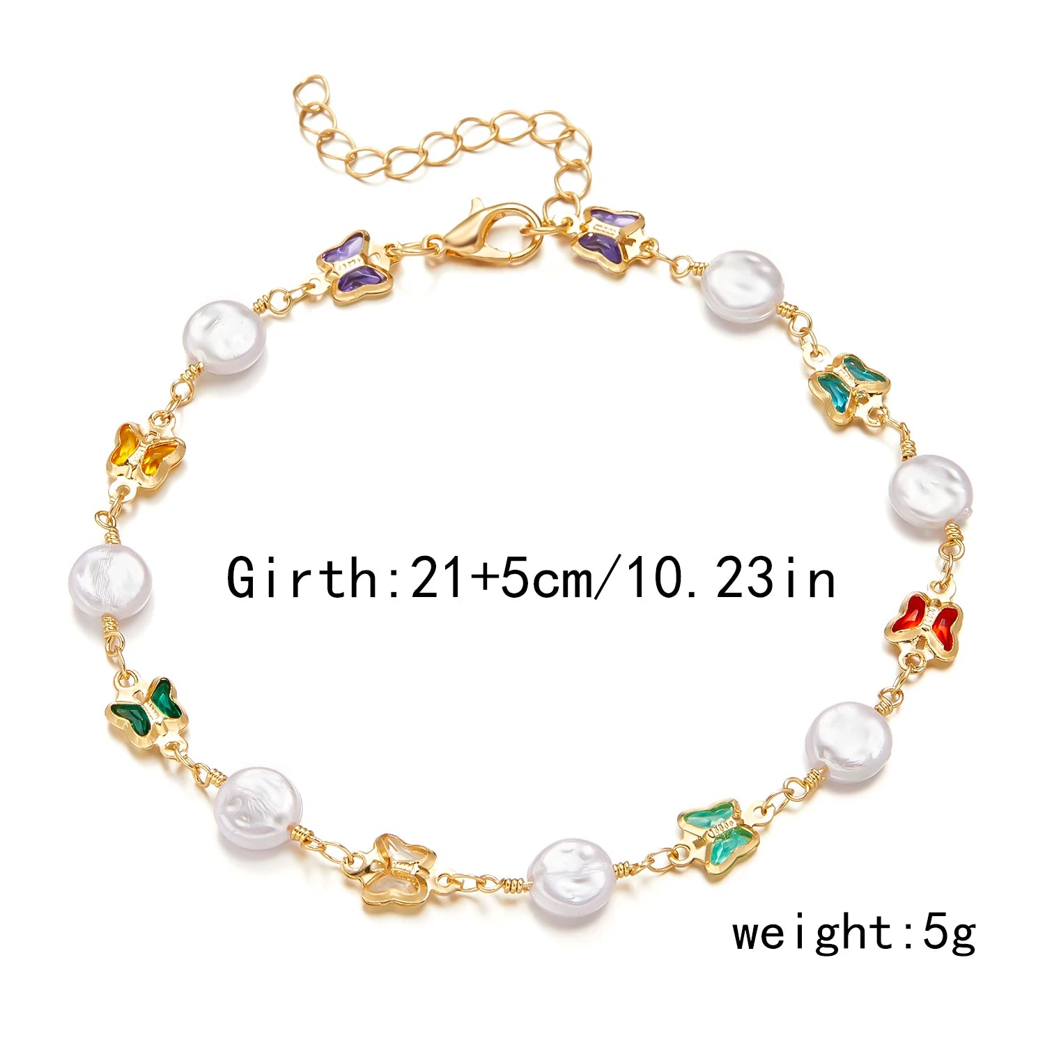 Gold-Plated Ankle Bracelet with Black Heart Charms