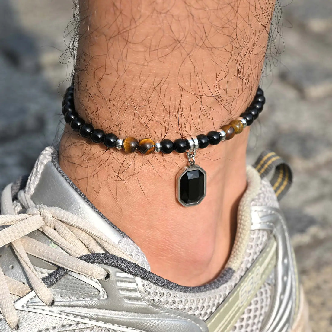 Bracelet de Cheville pour Homme en Perles Noires