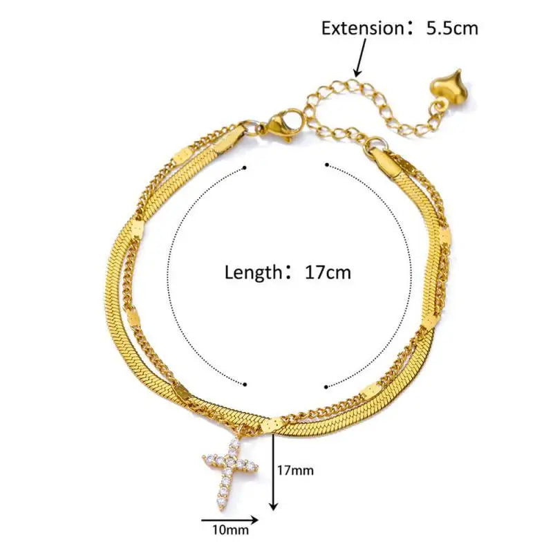 Chaîne de Cheville Dorée avec Croix et Pierres Zirconium