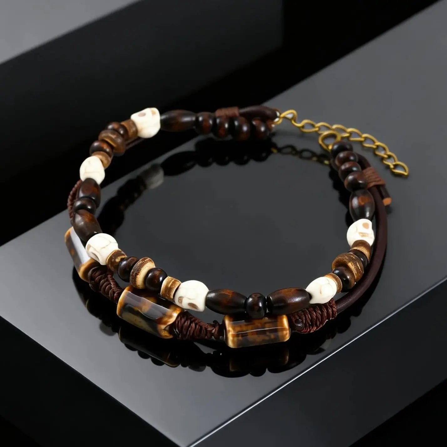 Bracelet de Cheville Homme Vintage en Perles de Coco