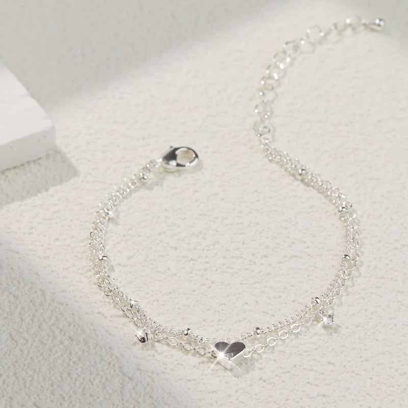 Chaîne de Cheville Cœur Zircon – Plaqué Argent Brillant