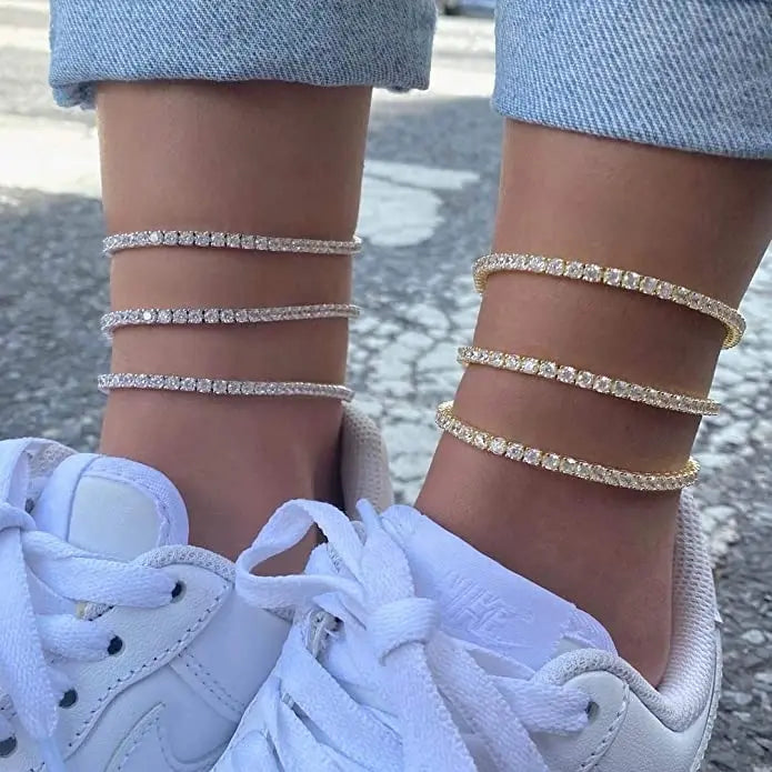 Bracelet de Cheville Tennis Élégant en Strass Argenté