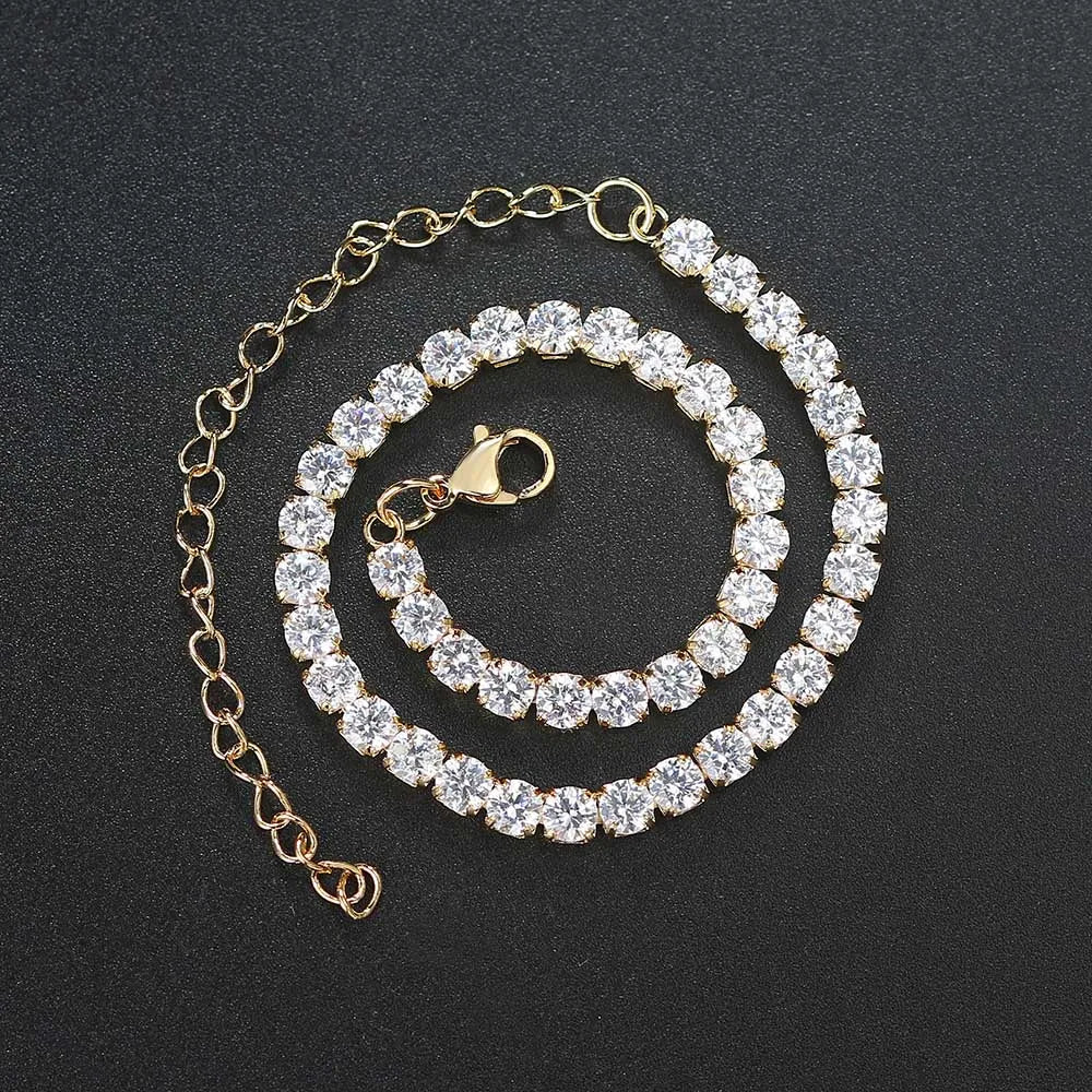 Bracelet de Cheville Tennis Élégant en Strass Argenté