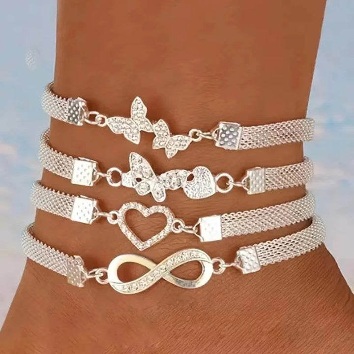Women's Stainless Steel Infinity Symbol Ankle Bracelet with Rhinestones