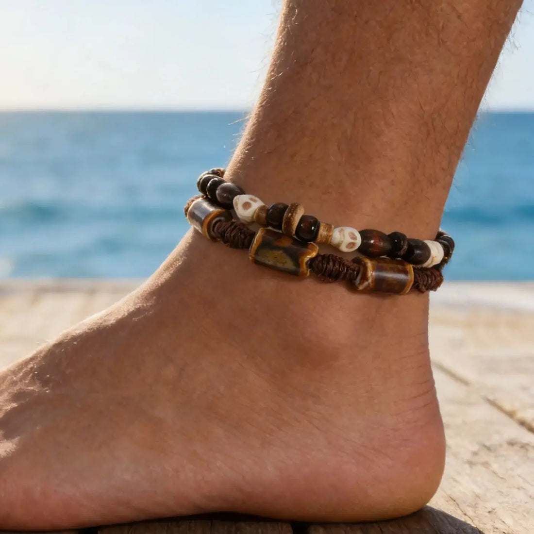 Bracelet de Cheville Homme Vintage en Perles de Coco