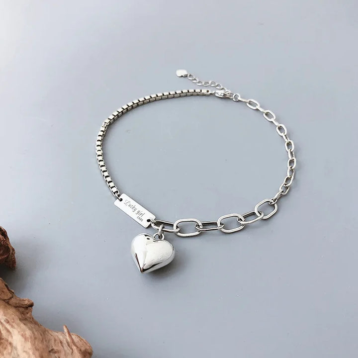 Chaîne de Cheville Cœur Plein Argent 925 – Minimaliste