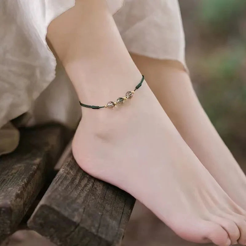 Yellow and Red Chinese Style Woven Ankle Bracelet