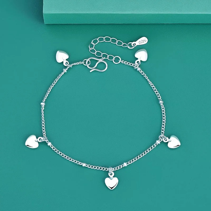 Chaîne de Cheville Argent 925 à Pendentif Cœur – Élégante