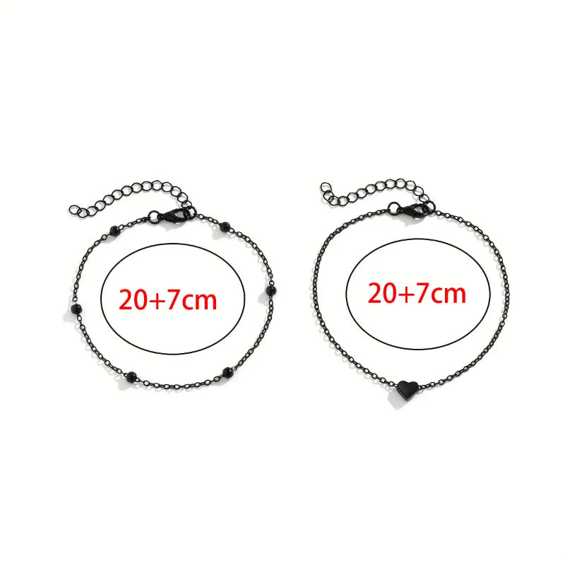 Chaîne de Cheville Noire En Acier avec Pendentif Coeur