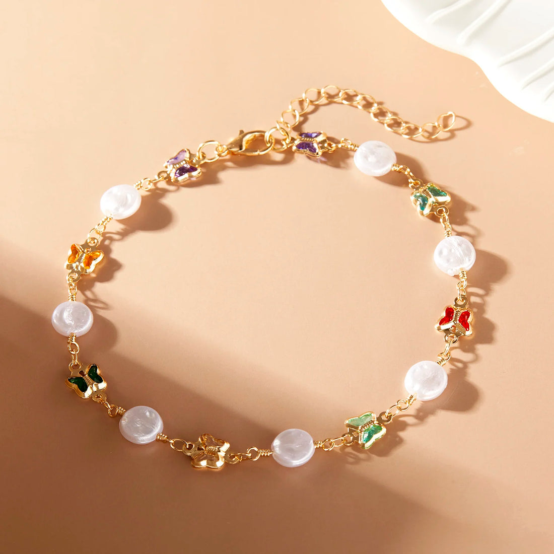 Gold-Plated Ankle Bracelet with Black Heart Charms