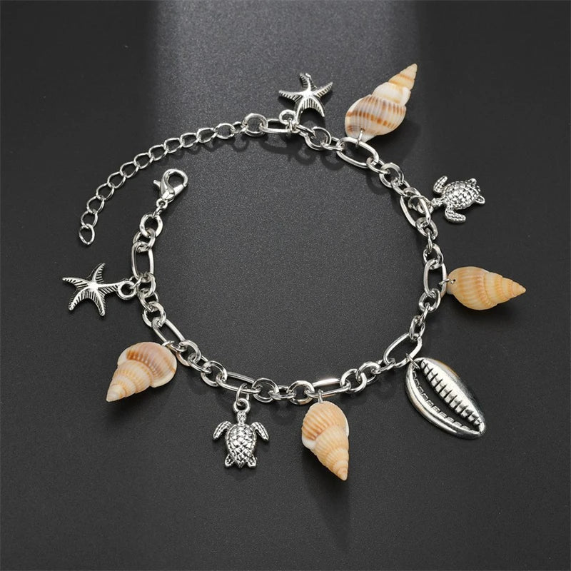 Chaîne de Cheville en Acier avec Pendentifs Style Plage