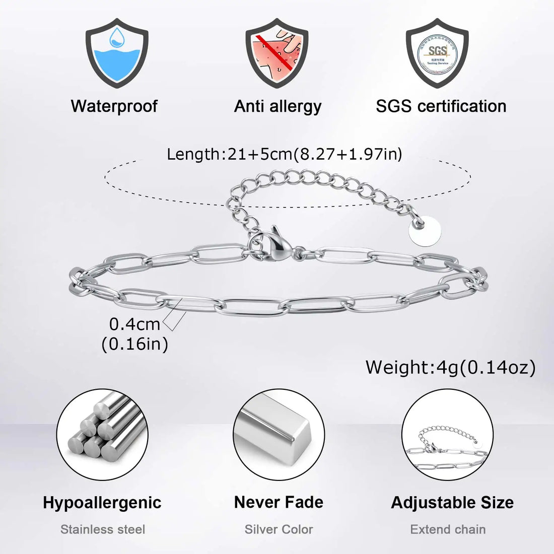Men's Waterproof Stainless Steel Ankle Bracelet