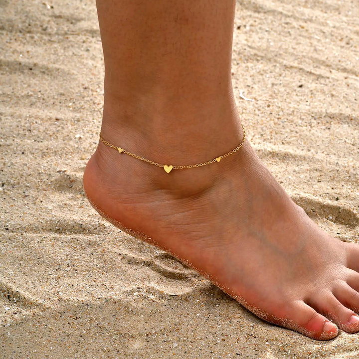 Bracelet de Cheville Minimaliste Coeur Doré