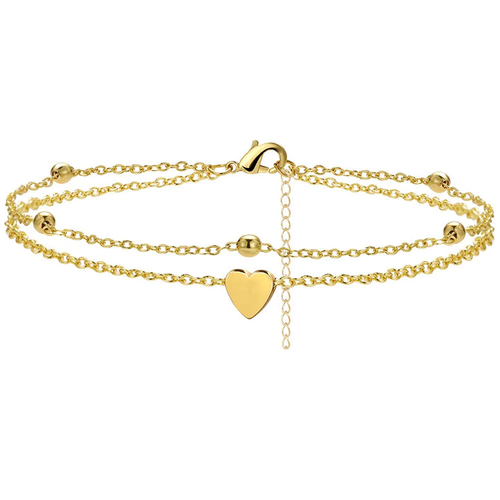 Chaîne de Cheville Cœur Zircon – Plaqué Argent Brillant