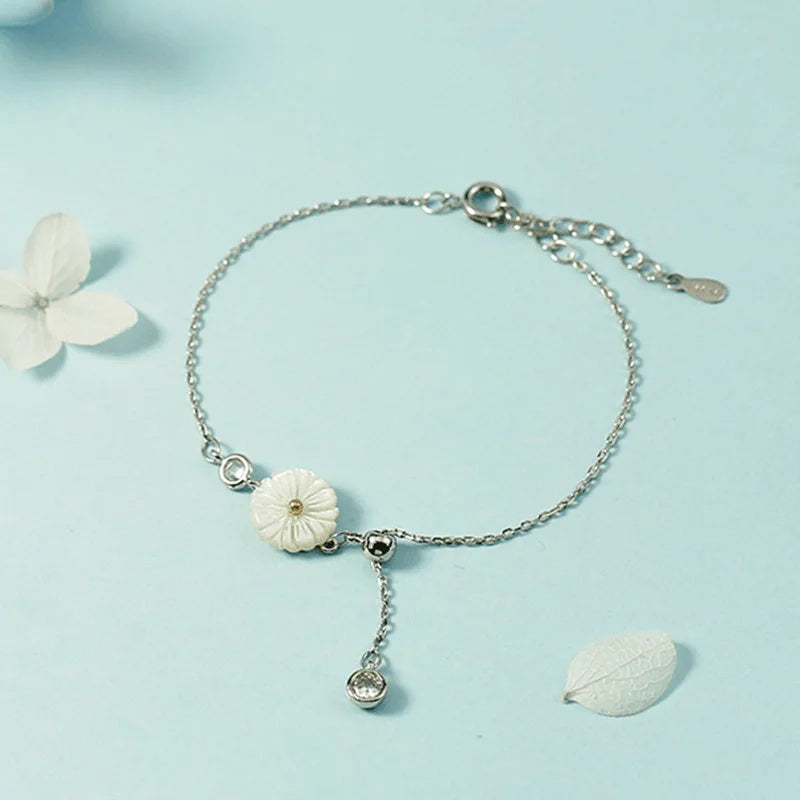 Women's Sterling Silver 925 Double Fine Chain Anklet with Sparkling Rhinestones