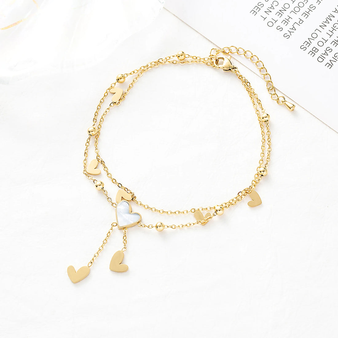 Chaîne de Cheville Epuré en Acier avec pendentifs Coeurs