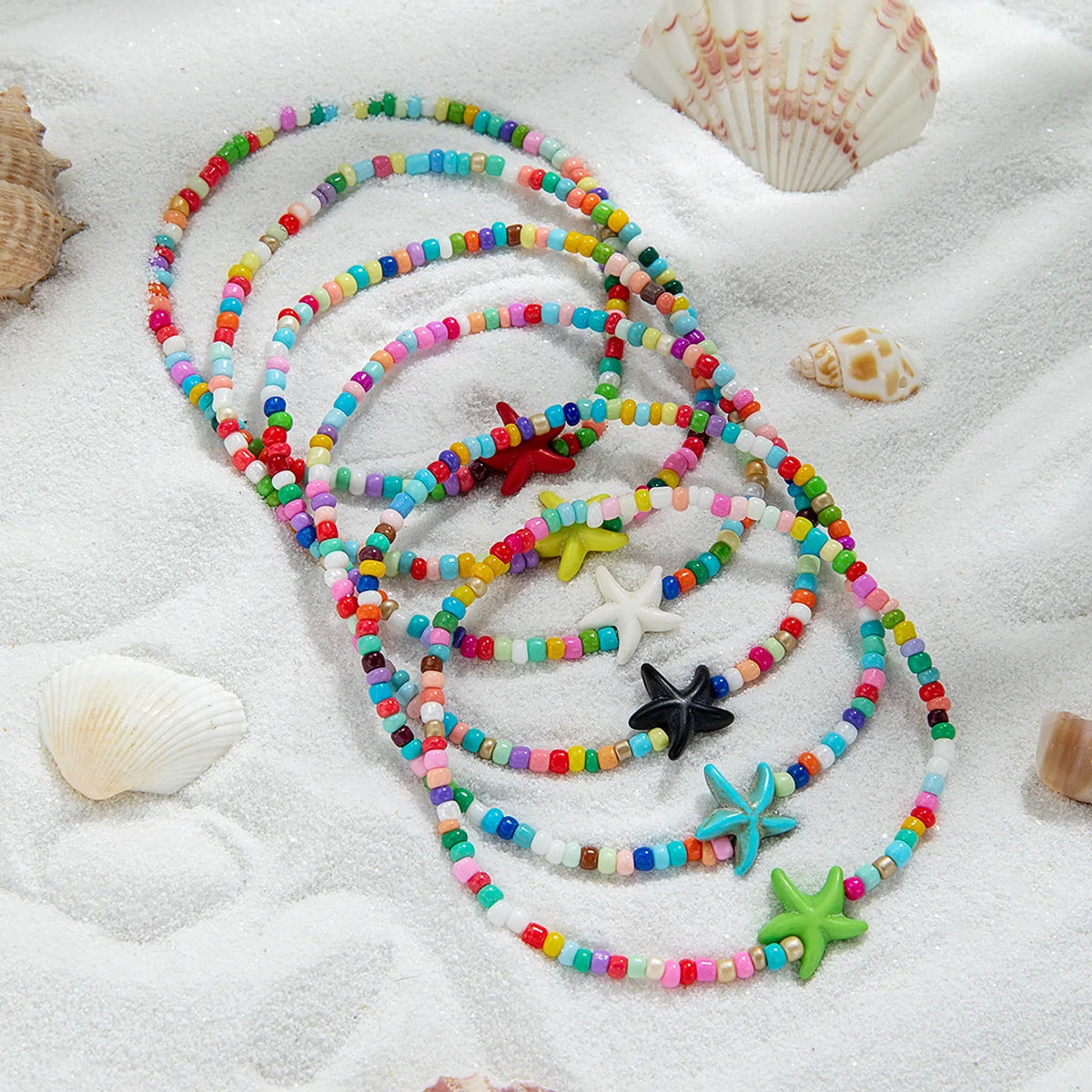 Bracelet de Cheville en Perles Colorée Multi-Rangs avec Tortue