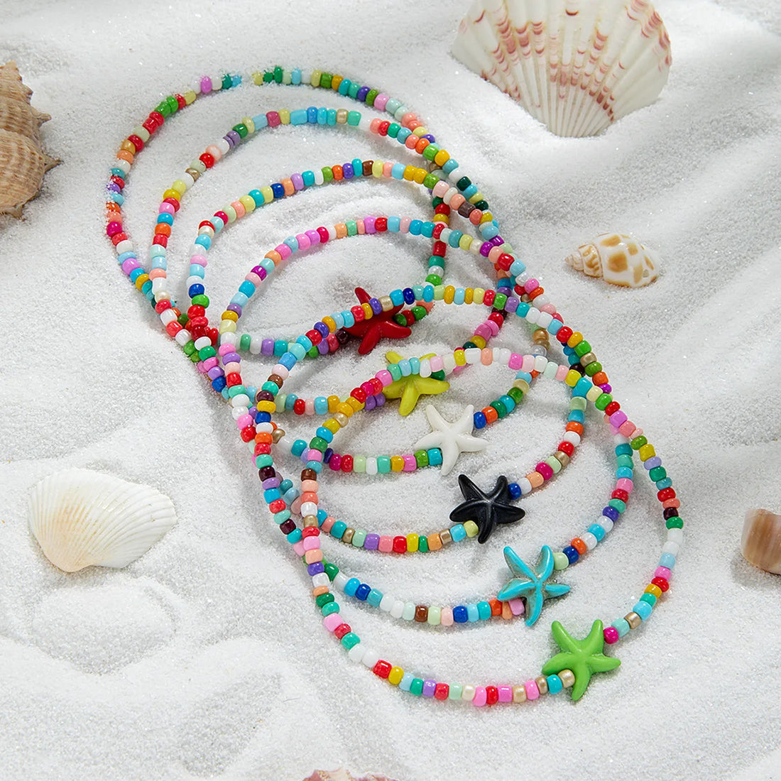Bracelet de Cheville en Perles Colorée Multi-Rangs avec Tortue