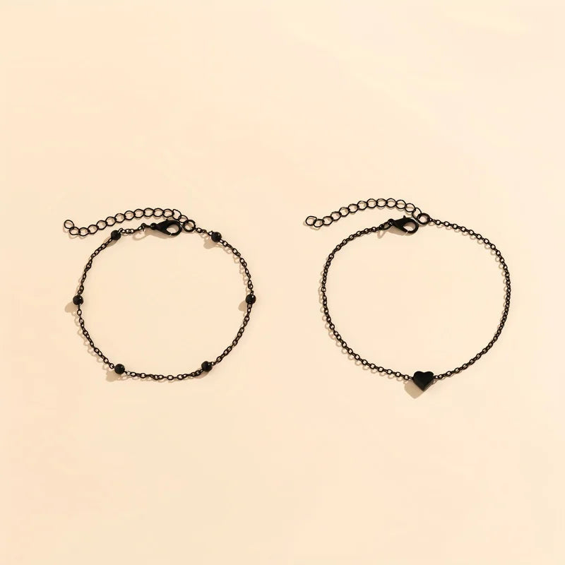 Chaîne de Cheville Noire En Acier avec Pendentif Coeur